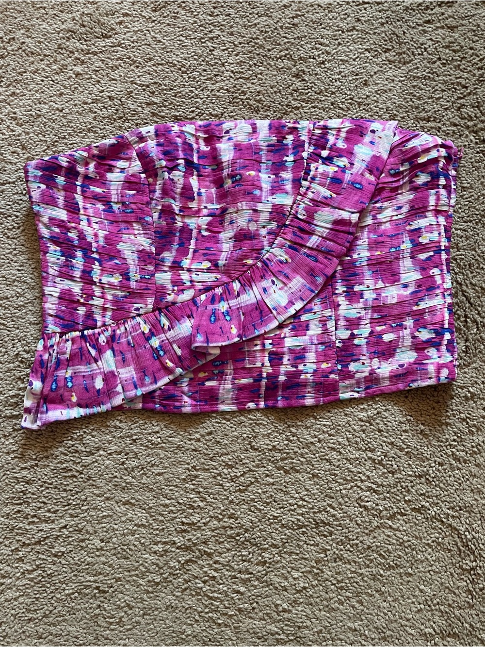 French Connection Crop Top with Asymmetrical Frill Trim and Removable Straps